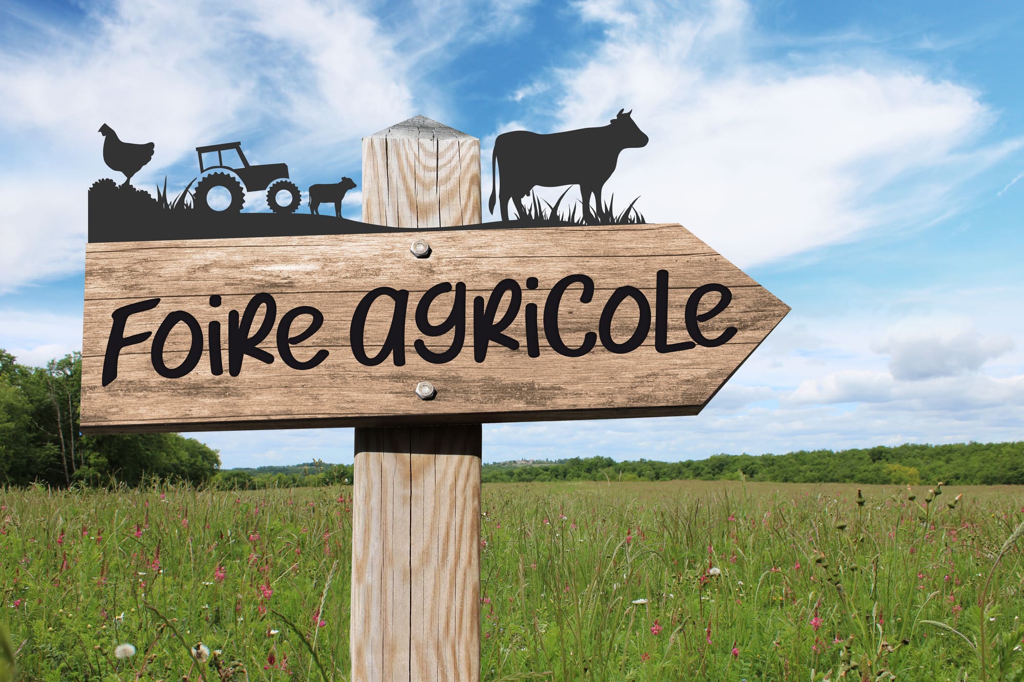 Enseigne représentant l’exposition agricole d’Ayer’s Cliff